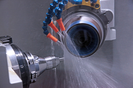 lathe cutting operation with coolant